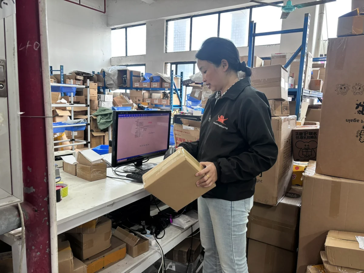 Packaging inventory stored on warehouse shelves