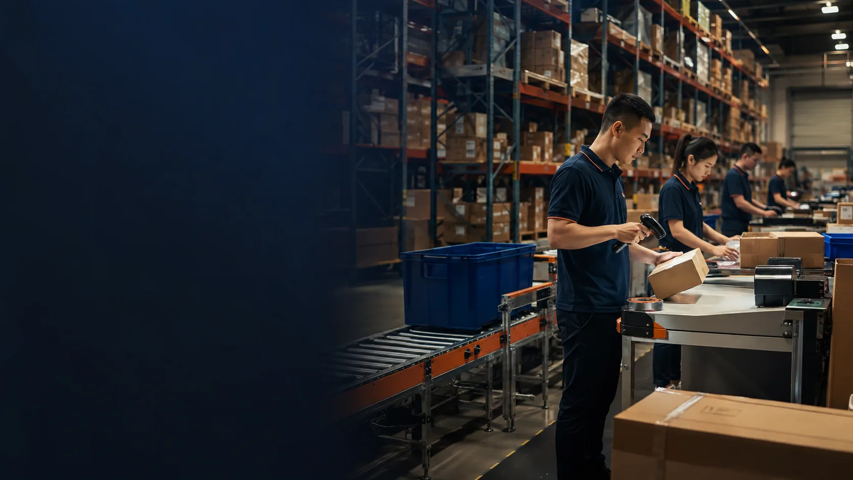 China 3PL warehouse team scanning and packing ecommerce orders