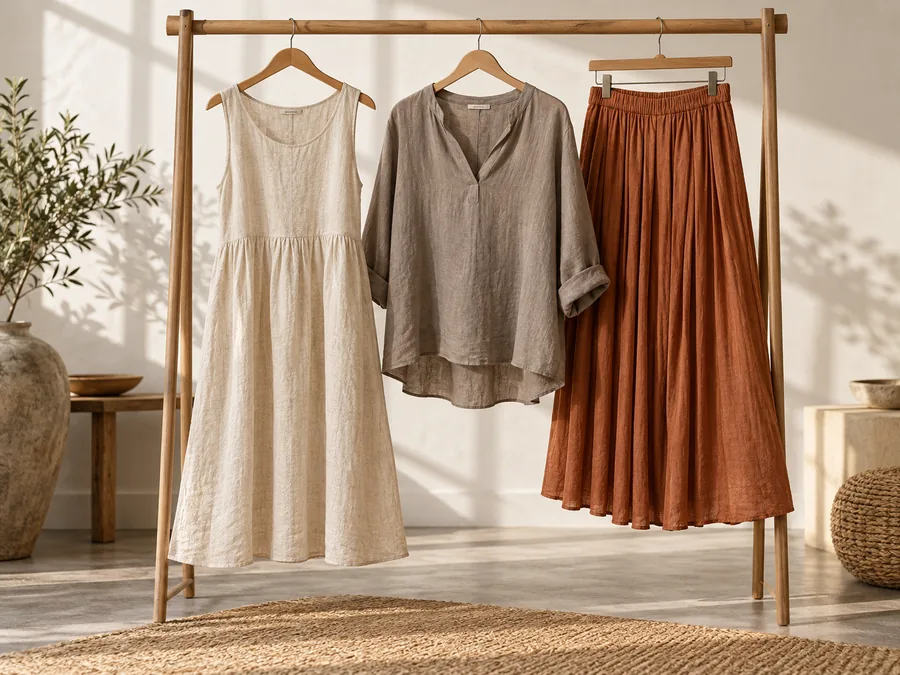Unbranded dresses blouses and skirts on a clothing rack