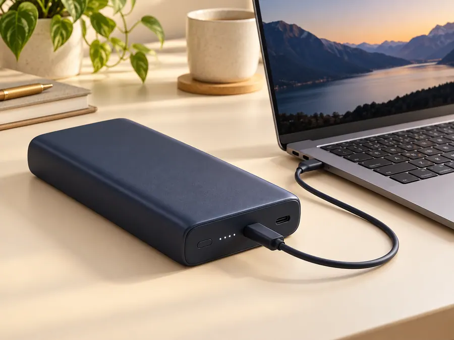 High-output USB-C power bank connected to a laptop