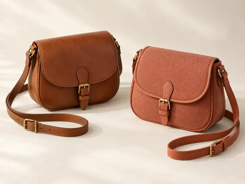 Two neutral crossbody bags with adjustable shoulder straps