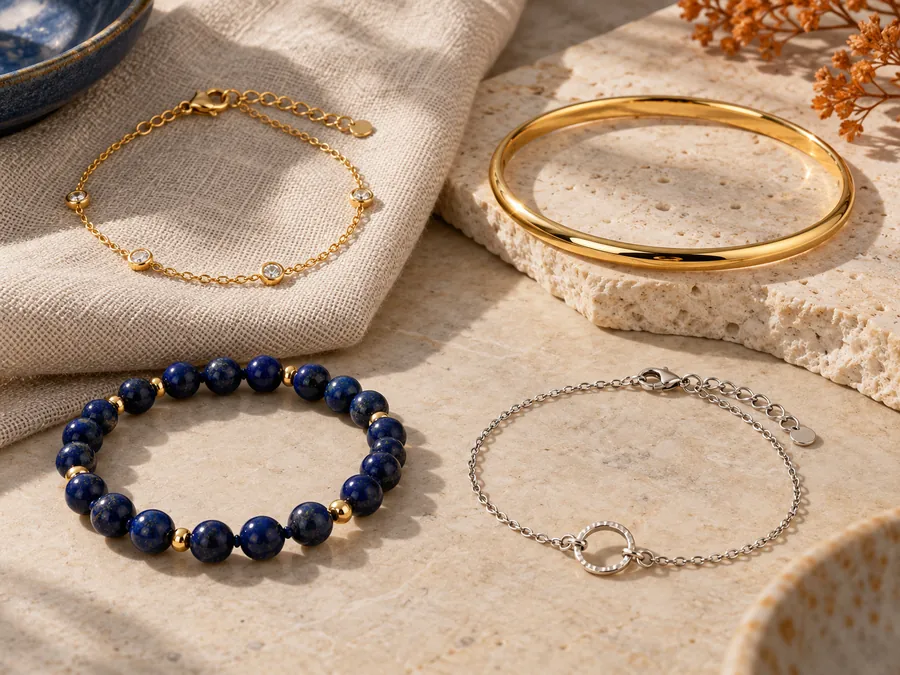 Bracelets and bangles displayed with different closures