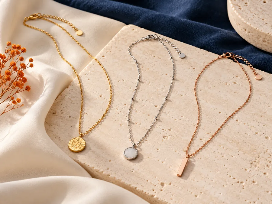 Pendant necklaces in different lengths and finishes