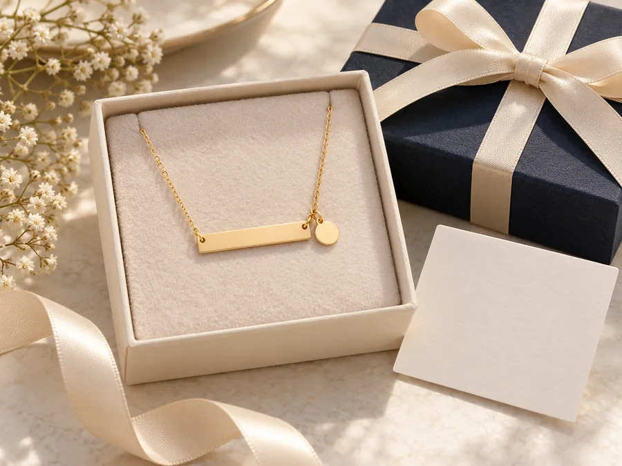 Blank bar pendant presented in a jewelry gift box