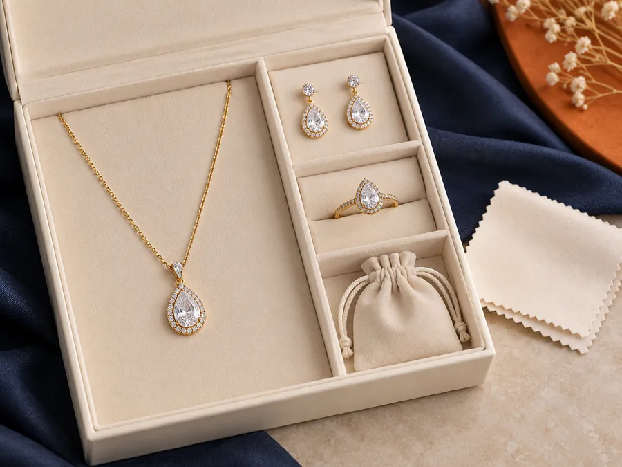 Coordinated necklace and earring set with pouch and organizer